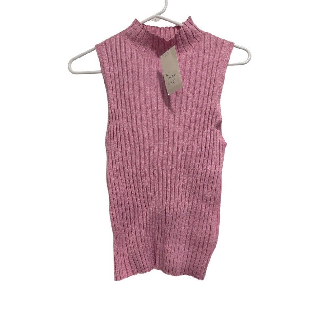 A New Day NWT Pink Ribbed Mock Neck Tank L Sleeveless Knit Top